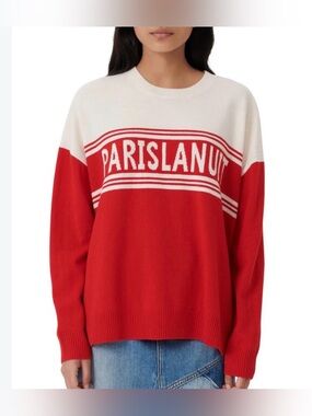 Maje Mariany Wool Crewneck Color Blocked Sweater oversized